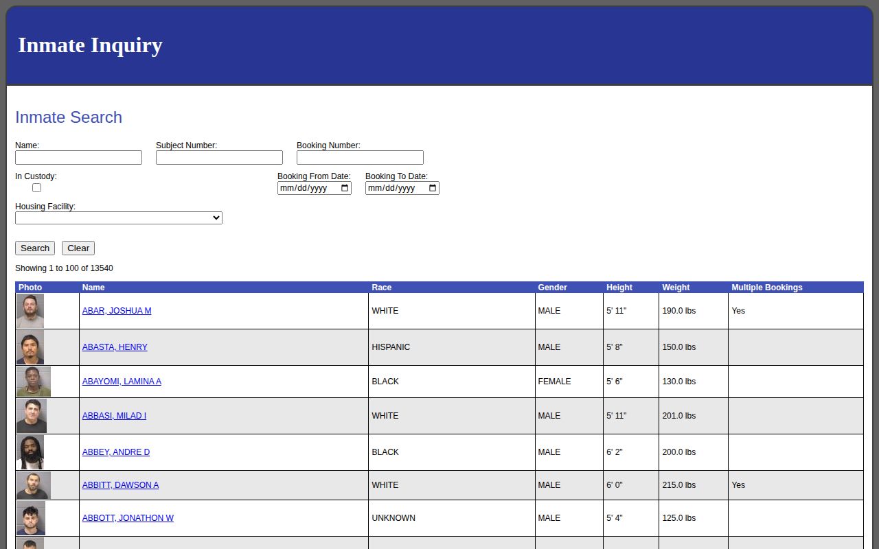 Official Will County Inmate Inquiry search interface