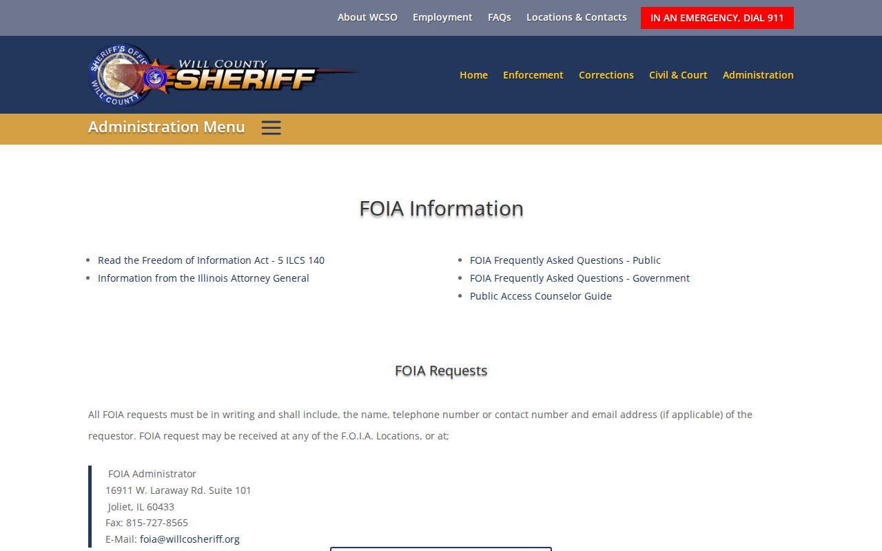 Will County Sheriff FOIA information page