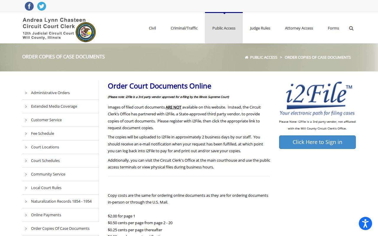Will County warrant case document copy instructions