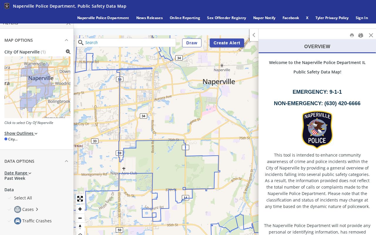 Naperville Police public safety data map interface